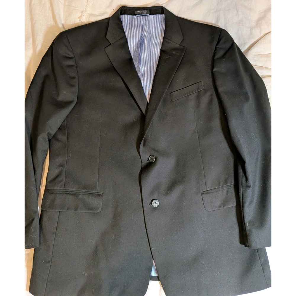 Tommy Hilfiger 100% Wool Suit Jacket Blazer 44 L Classic Black Solid Business